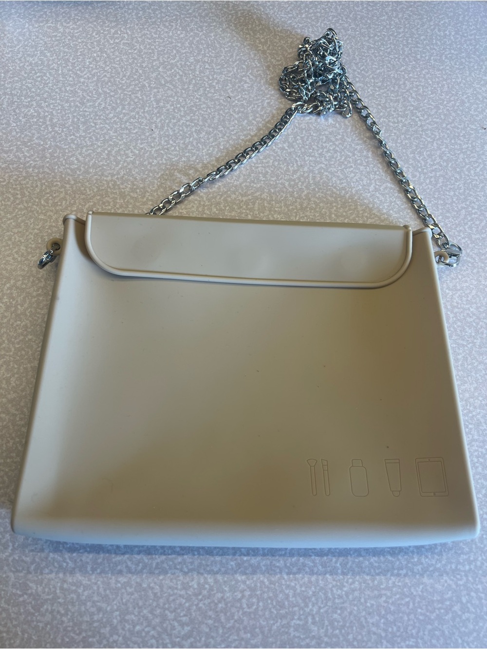 Minimal Cream Crossbody Bag with Silver Chain